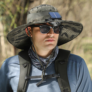 B_Outdoor Solar Rechargeable Wide Brim Fan Hat