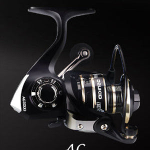 Fishing reel with 'Crazy' branding on a black background
