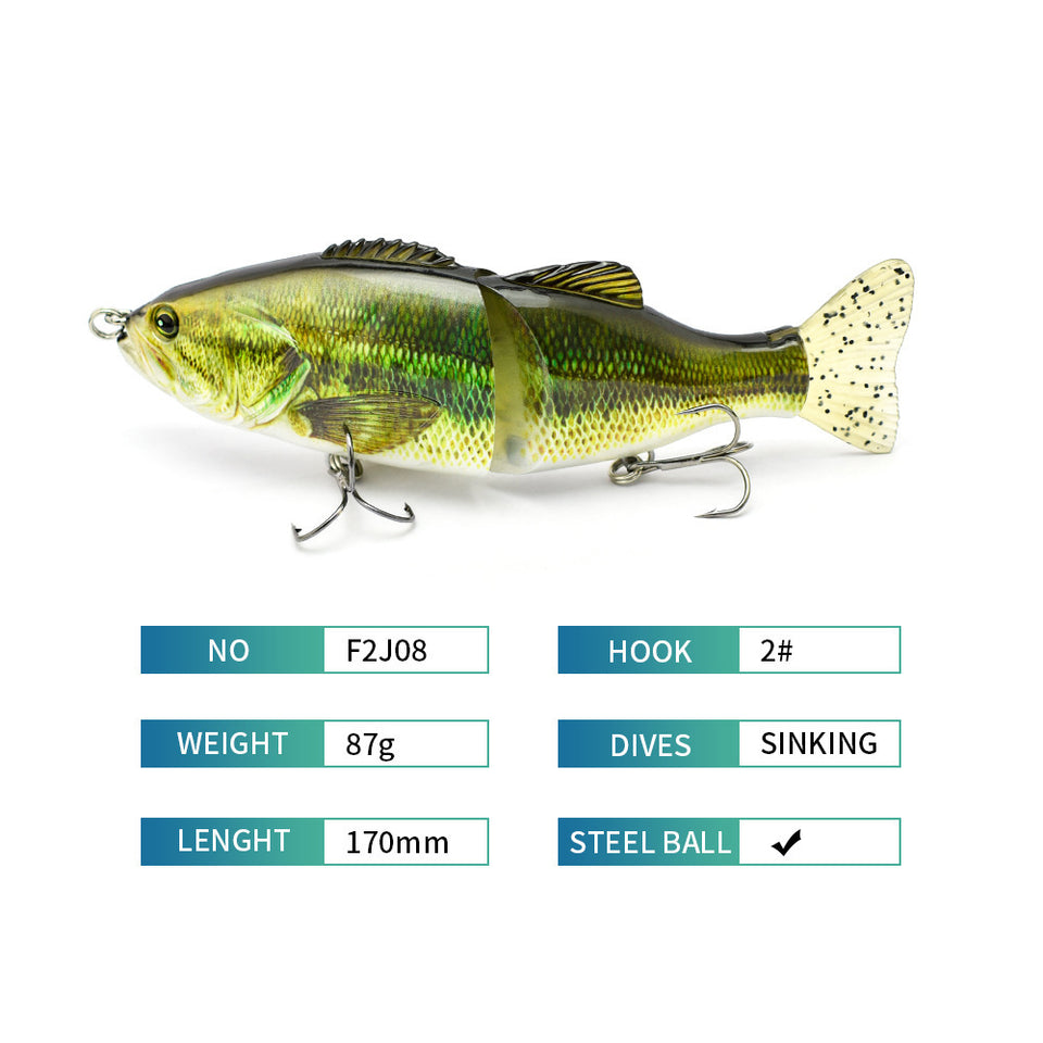 Realistic fishing lure with specifications on a white background