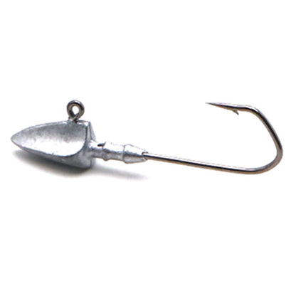 Metallic fishing lure with a hook on a white background