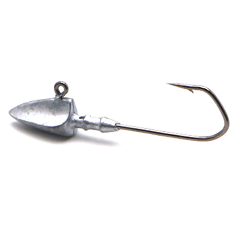 Metallic fishing lure with a hook on a white background