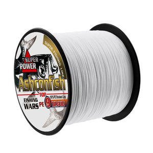 Spool of Ashconfish fishing line with label on a white background