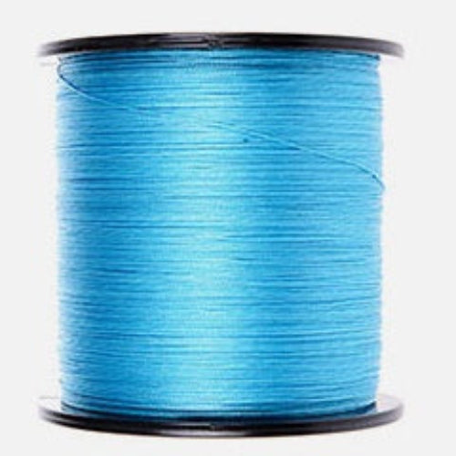 Spool of blue thread on a white background