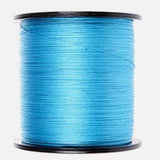 Spool of blue thread on a white background