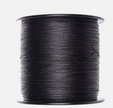 Spool of black thread on a white background