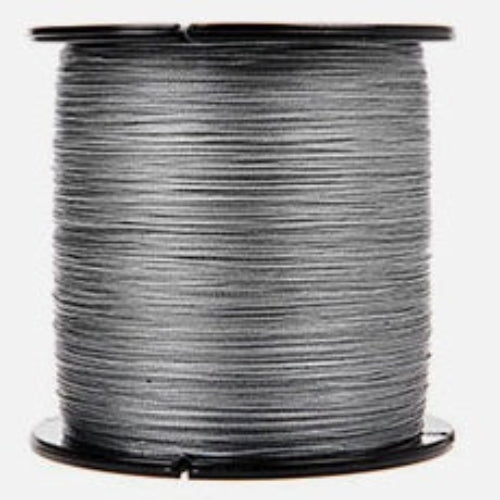 Spool of gray wire on a white background
