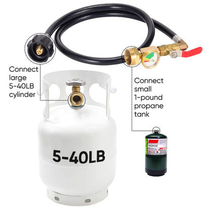 Propane tank connection diagram with hoses and labels on a white background