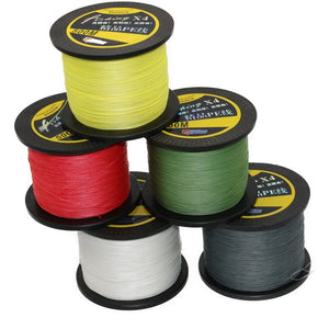 Spool of blue thread held by a hand on a blurred background