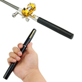 Fishing rod with reel held by a hand on a white background
