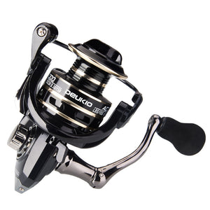 Fishing reel with 'Crazy' branding on a black background