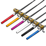 Set of colorful fishing rods with colorful handles on a white background