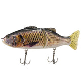 Fishing lure shaped like a fish with treble hooks on a white background