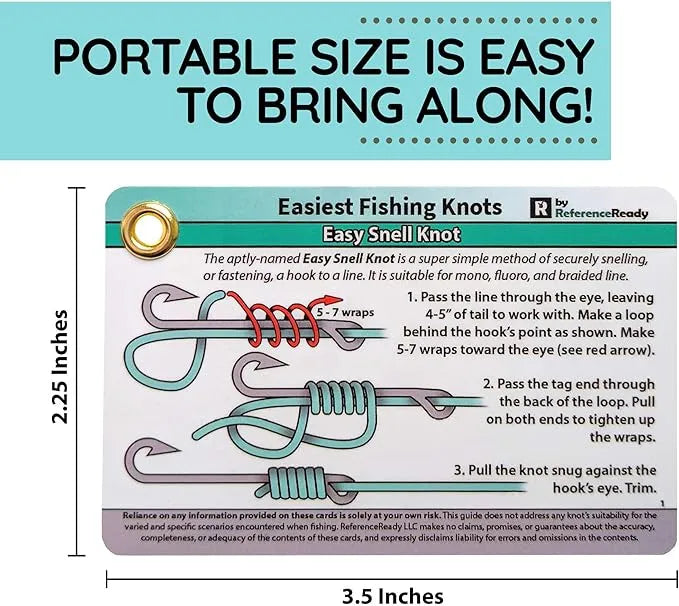 Fishing knot card with instructions and measurements on a white background