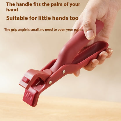 Red handle tool held by a hand with text describing its suitability for small hands.