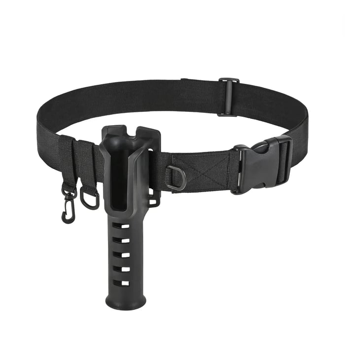 Adjustable fishing rod belt holder, perfect for keeping your rod safe and accessible during fishing.