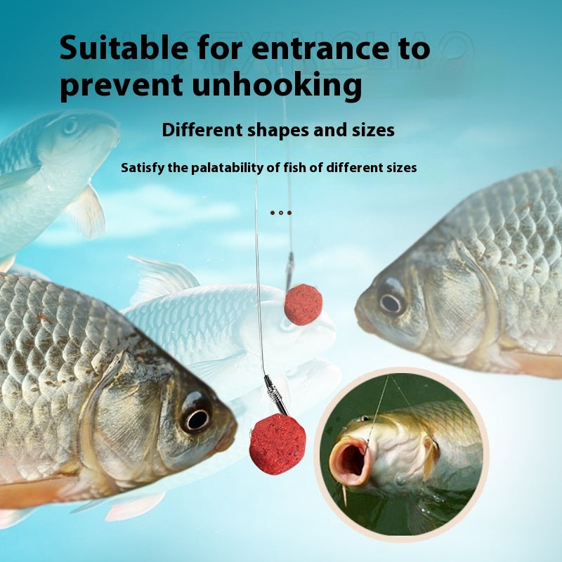 Detailed view of bait particles designed for freshwater species like carp and crucian.