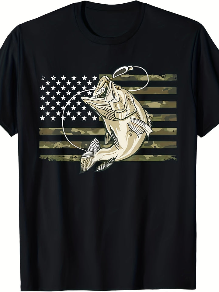 Fishing Camouflage American Flag Bass T-shirt for Men