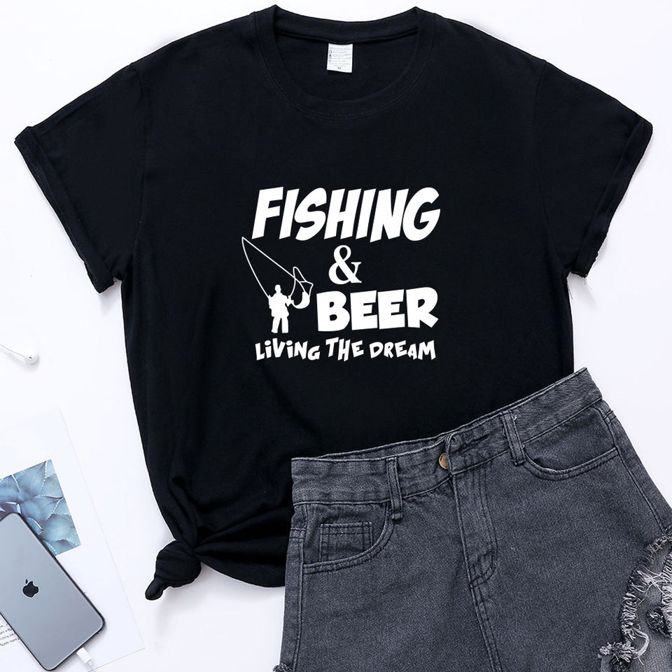 "Fishing print plus-size women's t-shirt"
