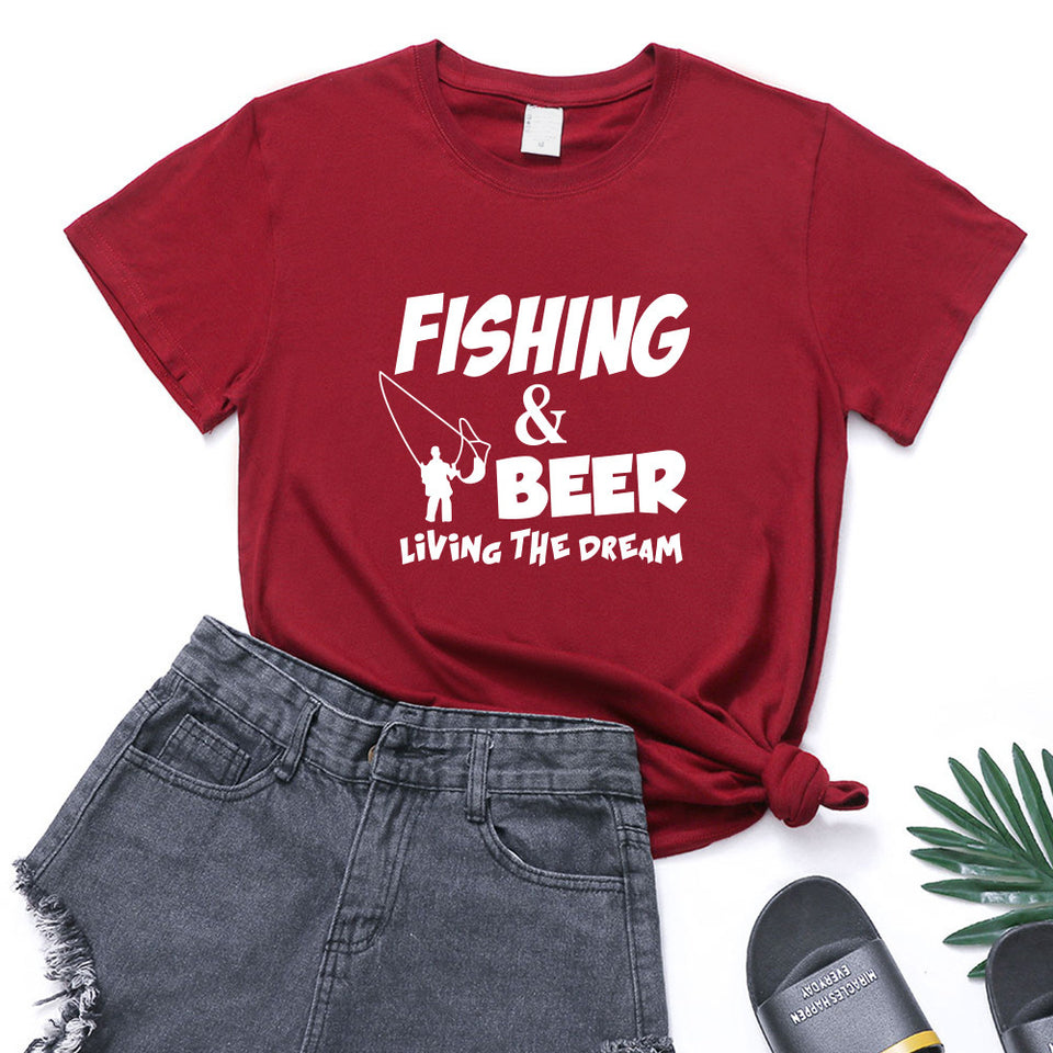 "Round-neck plus-size fishing t-shirt"
