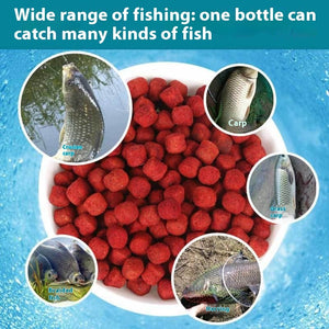 Wild fish bait photographed outdoors beside a fishing rod.