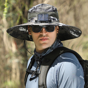 B_Outdoor Solar Rechargeable Wide Brim Fan Hat