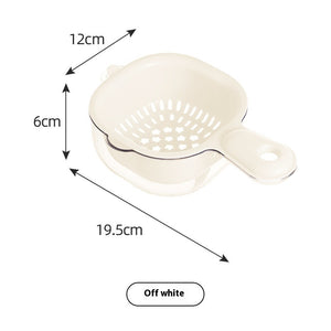Measurement chart of an off-white kitchen tool with dimensions labeled.