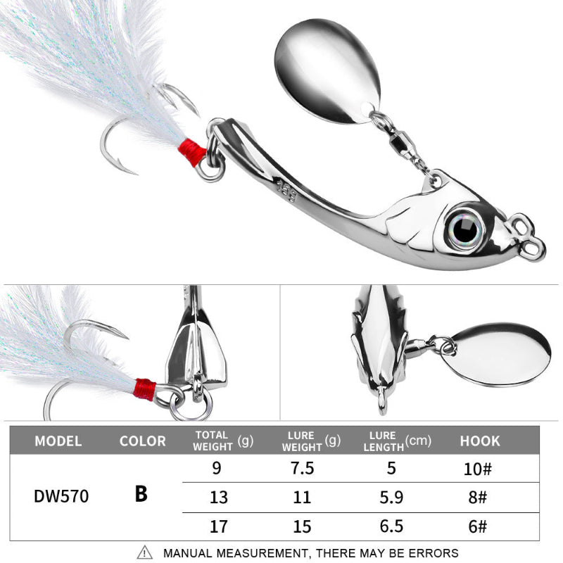 Fishing lure with detailed specifications on a white background