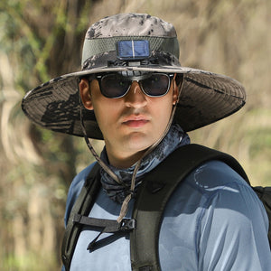 B_Outdoor Solar Rechargeable Wide Brim Fan Hat