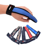 Hand wearing a blue wrist support with multiple color options displayed below on a white background.