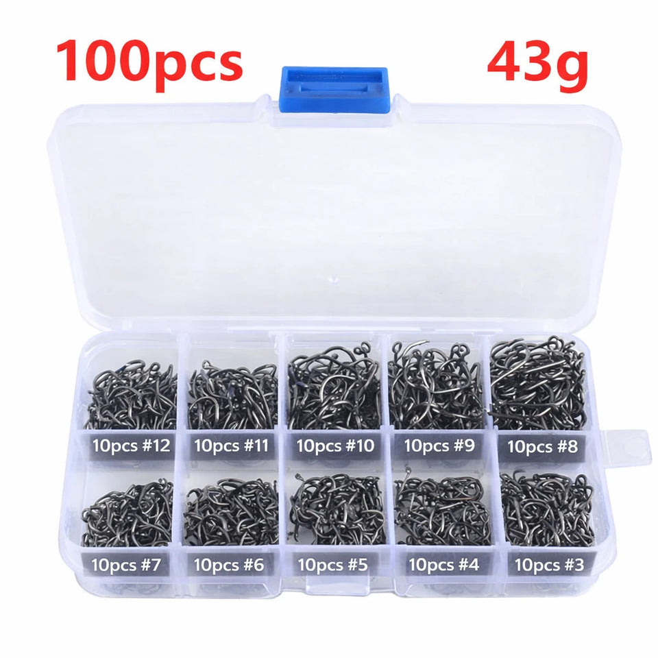 Assorted Barbed Fishing Hooks Set — Sizes 3# to 12#