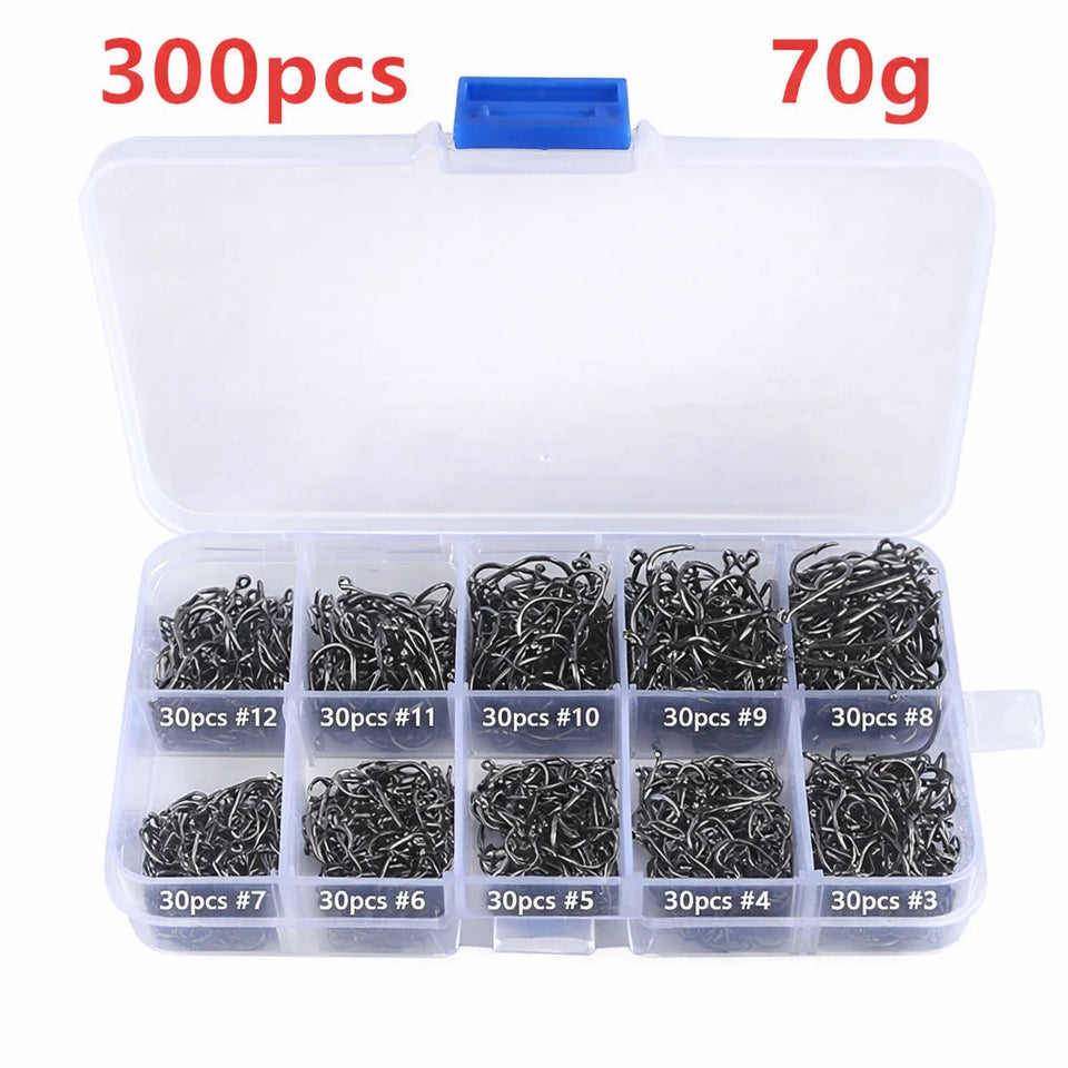 Assorted Barbed Fishing Hooks Set — Sizes 3# to 12#