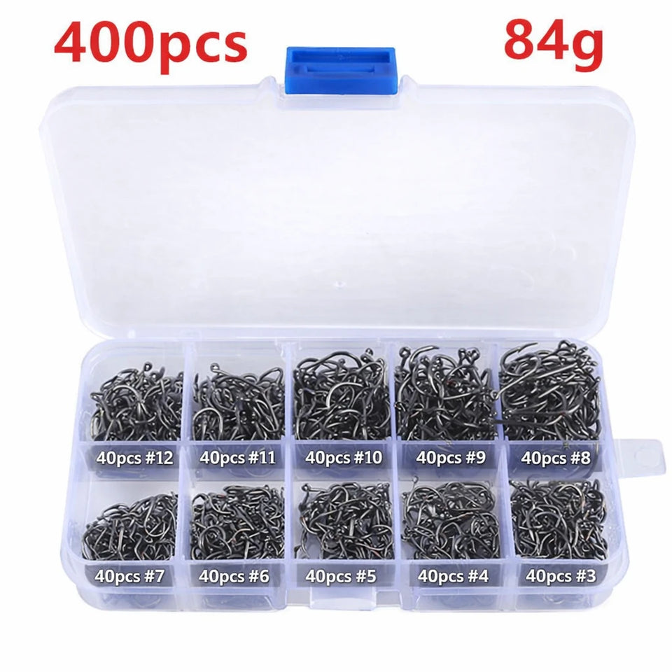 Assorted Barbed Fishing Hooks Set — Sizes 3# to 12#