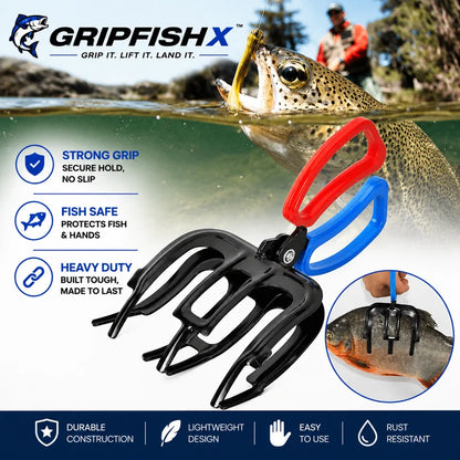 Gripfishx fishing tools with a fish and outdoor background
