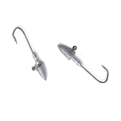 Two fishing lures with hooks on a white background