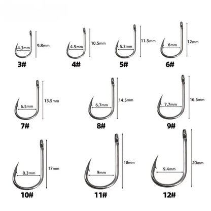 Assorted Barbed Fishing Hooks Set — Sizes 3# to 12#