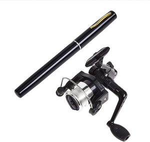 Fishing enthusiast using the Telescopic Drum Pen Rod for a quick catch.
