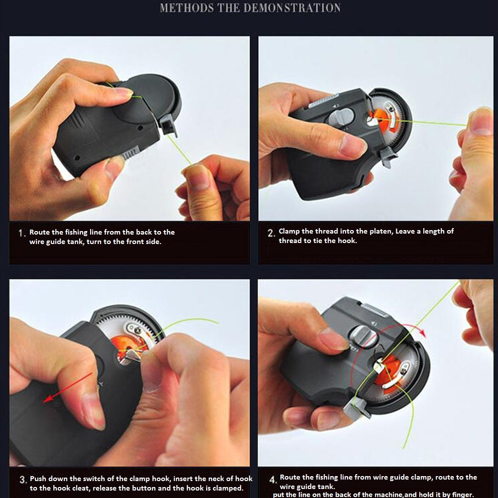 "Fishing Hook Line Tying Tool - Automatic device for fast and secure hook setups on fishing lines.